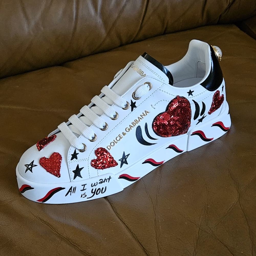 New Women's Dolce & Gabbana Portofino Nappa Calfskin Designer Sneakers Sz 8 US - Picture 8 of 16